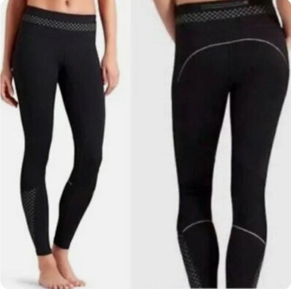 Athleta Miles Compression Black Reflective Leggings Womens Size XS Activewear